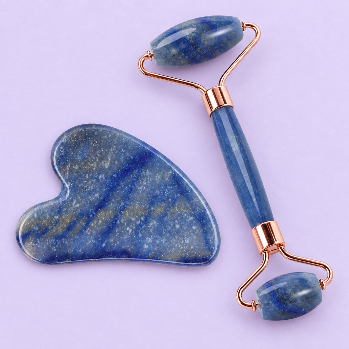 Gua Sha Facial Massage Stone w/ Roller - Blue Marble