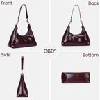 JQWSVE Crescent Shoulder Bag Women Glossy Leather Crossbody Black