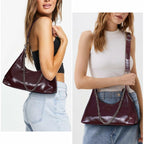 JQWSVE Crescent Shoulder Bag Women Glossy Leather Crossbody Black